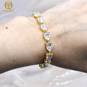 Luxury Jewelry <b>Mens</b> Bracelet 10k Gold Lab Grown Diamonds Tennis Chains 6.5inches 5*8mm Pear Cut Diamond Tennis Bracelet - Product Image 1