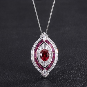 Bijoux de mode écologiques en cuivre, ensemble bague et collier pour femme avec zircon rouge 8*10MM, design encastré, pour un cadeau de la Saint-Valentin - Product Image 4