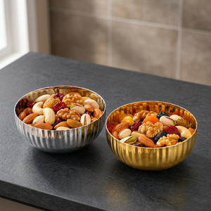 Metal Decorative Serving <b>Bowl</b> <b>with</b> <b>Lid</b> Fluted Candy Nut Snack <b>Bowl</b> for Wedding Table Decor - Product Image 2