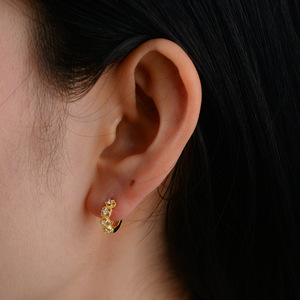 Glowluxe Floral <strong>Cluster</strong> Zircon Hoop <strong>Earrings</strong> Gold Plated Huggie <strong>Earrings</strong> Elegant Minimalist Fashion Jewelry Wholesale - Product Image 2