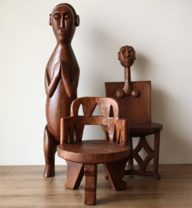 Sedia da Capo in Legno Massello Fatta a Mano Stile Tribale <span class=keywords><strong>Africano</strong></span>, Sedia Relax, <span class=keywords><strong>Arredamento</strong></span> per Casa, Camera da Letto, Appartamento - Product Image 4