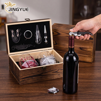 Caja de Madera de Lujo con Logotipo Personalizado, Set de Regalo de Vino con Copas de Cristal y 5 Accesorios para Vino, para Regalos Corporativos y Marcas de Vino