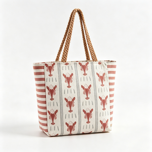 Customized Vintage Floral <b>Canvas</b> Tote Bag, Red Flower Print Shoulder Tote, Striped Side <b>Canvas</b> <b>Handbag</b> - Product Image 1