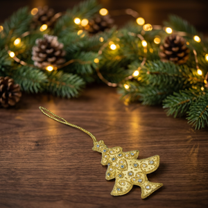 <b>Gold</b> Zari <b>Christmas</b> <b>Tree</b> Hanging with Bead & Stone Embroidery – Handmade Holiday Ornament for Wholesale Buyers I Ramadam Gift - Product Image 1