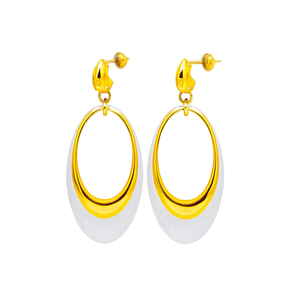 Boucles d'oreilles pendantes tendance en acier inoxydable 316L plaqué or PVD, design ovale durable et résistant - Product Image 2