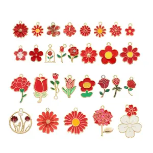 Wholesale Metal Enamel Cute Kids Mini Flower Charm Pendants Clothing Accessories DIY for Earring Pendant Making Supplier