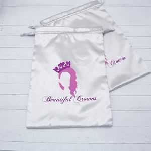 Luxury Custom logo Large Silver Satin Wig Bag <b>Drawstring</b> Satin Hair Packing <b>Pouch</b> - Product Image 3
