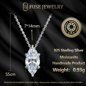 Collana FUSE in Argento <span class=keywords><strong>Sterling</strong></span> S925 Placcato Oro Bianco con Catena a Maglie e Moissanite, Stile Romantico, Certificata GRA, Unisex - Product Image 1
