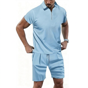 Men's Summer Casual Plus Size Breathable Quick Dry Custom Logo Two-Piece Jogger Shorts <b>Set</b> OEM 100% Cotton Solid Pattern - Product Image 1