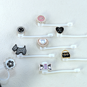 8mm 10mm acrilico paglia Toppers all'ingrosso riutilizzabili a prova di schizzi di pietra gemma di cristallo fiore rosa bicchieri accessori - Product Image 3