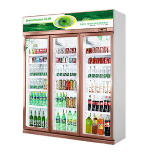 Supermarché/magasin avec trois portes en verre, réfrigérateur réfrigéré d'affichage de boissons de couleur champagne de luxe - Product Image 2