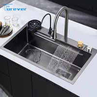 Évier de cuisine moderne multifonctionnel à une cuvette en acier inoxydable 304 Évier de cuisine intelligent multifonctionnel de style cascade