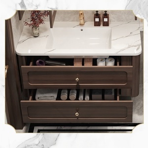 New Chinese style solid wood walnut bathroom cabinet toilet side extension oak washbasin face bathroom cabinet - Product Image 5