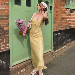 สไตล์สาวหวาน ชุดเดรสพิมพ์ลายดอกไม้ แต่งระบาย ชุดเดรสยาวสำหรับวันหยุด ชุดเดรสเก๋ไก๋โรแมนติกหรูหรา - Product Image 3