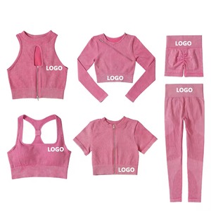 Wholesale Seamless Zipper Ladies Gym Workout Clothing Tank Top Activewear Ribbed Yoga Set Women <strong>Fitn</strong> - Product Image 2