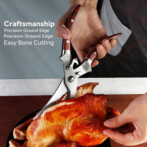 Ciseaux à volaille robustes avec manche en bois, en acier inoxydable, pour couper les os, ciseaux de cuisine pour cuisines commerciales, hôtels, restauration en gros - Product Image 2