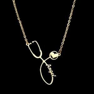 Chaîne de clavicule personnalisée tendance avec nom <span class=keywords><strong>anglais</strong></span> gravé, style stéthoscope, à faire soi-même - Product Image 4
