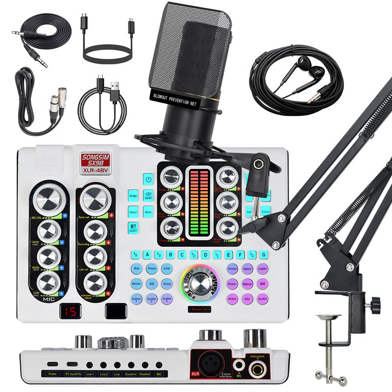 Professional SX98 48V USB Audio Sound Card Set for Live Streaming