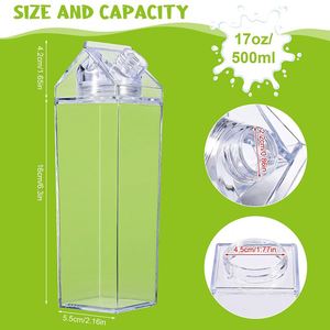 17Oz Clear <b>Plastic</b> Milk Carton <b>Water</b> <b>Bottle</b> Portable Square Juice Container for Outdoor Sports Travel Camping Parties - Product Image 2