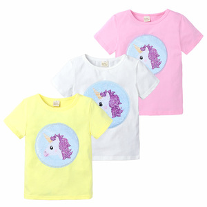 Maglietta a maniche corte per bambini in cotone per bambini abbigliamento per cambio colore per bambini con paillettes reversibili per bambini - Product Image 2