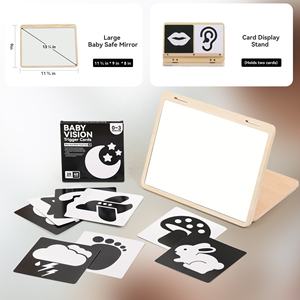 Juguete de espejo de bebé con tiempo de barriga de madera con tarjetas de estimulación Visual, <span class=keywords><strong>juguetes</strong></span> Montessori para niños, juguete educativo de aprendizaje temprano para niños pequeños - Product Image 6