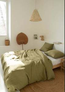 Housse de couette unie en coton lavé vert olive 100% avec 2 taies d'oreiller, style européen et américain, ensemble de literie 3 pièces pour la maison et les hôtels - Product Image 5
