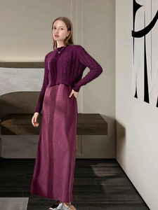 Set Due Pezzi Casual alla Moda per Donna Primavera 2025 Nuovo Maglione a Maniche Lunghe con Colletto a Fiocco e Gonna a Vita Alta dello Stesso Colore - Product Image 4