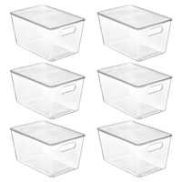 Paquete de 6 Cajas de Almacenamiento Apilables Transparentes de Plástico con Tapa, Grandes, de Grado Alimenticio, PET, para Despensa, Refrigerador, Cocina, Escritorio, Armario