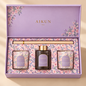 Aikun Golden Osmanthus Floral Reed Diffuser And Scented Candle Gift Set with Two Glass Candles Gold Cap And Diffusion Sticks - Product Image 3