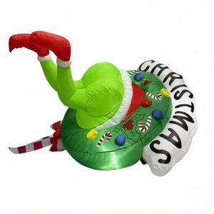 Décoration murale extérieure <span class=keywords><strong>de</strong></span> Noël gonflable avec les jambes du <span class=keywords><strong>Grinch</strong></span> qui bruent la couronne, éclairées par des LED - Product Image 4
