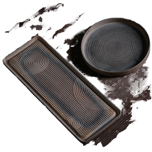 ถาดชาสไตล์ญี่ปันดี (Japandi) ทำจากเซรามิกหยาบ งานแฮนด์เมด เป็นมิตรกับสิ่งแวดล้อม สไตล์เรโทร จานรองชา พอร์ซเลน มินิมอล สำหรับใส่น้ำหรือของแห้ง - Product Image 2