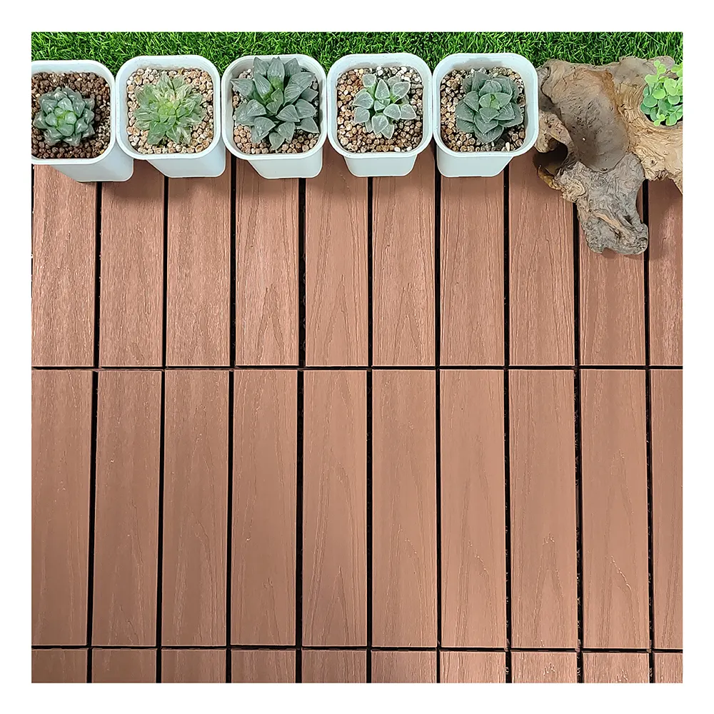 Outdoor Anti-UV Interlocking Wood Plastic Flooring Garden WPC Diy Deck Tile Composite Decking Tile