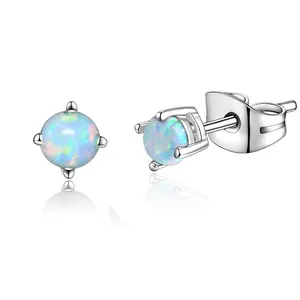 Opal Stud Anting-Anting Tindik Double Lobus Anting-Anting 316L Bedah Baja 20G 3Mm-6Mm Putih Hijau Biru Ungu Pink Besi Tahan Karat