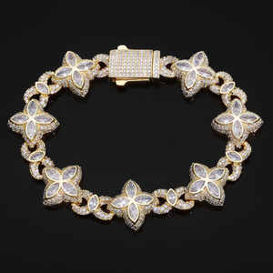 NUOYA Joyería Fina, Brazalete Cubano Plateado, Brazalete de Cadena Cubana con Circonitas de Colores y Diamantes Simulados, Trébol de Cuatro Hojas - Product Image 3