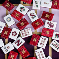 Tuiles de Mahjong Américaines Classiques de Luxe Rouges en Acrylique Double Couche Sculptées, Portables pour 4 Joueurs, Loisirs et Divertissement pour Fêtes