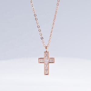 wholesale sterling silver plata 925 gold plated cross <b>necklace</b> round stone Unisex hip hop vintage zirconia pendant <b>necklaces</b> - Product Image 3