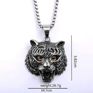 Collar con Colgante de Animales de Acero Inoxidable, Cabeza de León, Tigre, Guepardo, Ojos Rojos, Joyería de Moda Unisex, Cadena 40606 40607 - Product Image 5