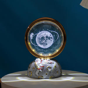 Fashion Astronaut Spaceman Style Multi Pattern LED 3D Crystal Glass Ball Nightlight Night Light <strong>Lamp</strong> With Resin Base for <strong>Bedroom</strong> - Product Image 3