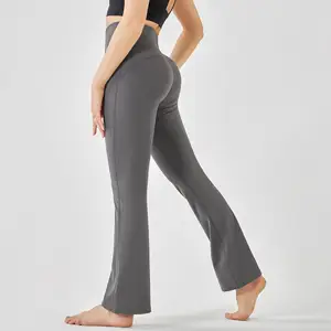 Logo personalizzato all'ingrosso solido da donna in tinta unita Leggings morbidi pantaloni lunghi pantaloni a gamba lunga per ragazze Sexy a vita alta a tutta lunghezza Pl