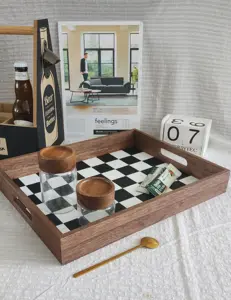 New Design 37.6*29.6*5 Cm Chess Black And White Checkerboard Storage Trays Decorative Tray In The Restaurant