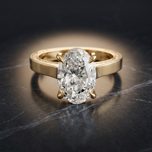 แหวนเพชรทรงรีเพาะเลี้ยงในห้องปฏิบัติการ พร้อมใบรับรอง IGI ประดับเพชรแบบ Pave Band ดีไซน์ Solitaire ตัวเรือนแบบสี่ขา ตัวเรือนทอง 10K 14K 18K เงิน 925 935 - Product Image 1