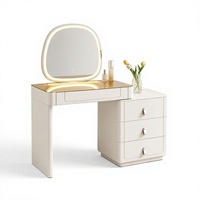 Coiffeuse moderne en bois MDF laqué avec tiroirs intégrés, petite taille, pour chambre d'hôtel, avec miroir sur pied – Vente en gros