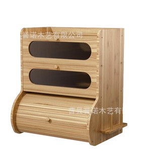 Boîte à pain en bois à plusieurs niveaux avec porte transparente et couvercle enroulable pour comptoir de cuisine - Product Image 5
