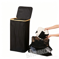 Panier à linge en bambou avec couvercle, panier à linge en tissu Oxford amovible, bac de rangement pliable pour vêtements pour salle de bain