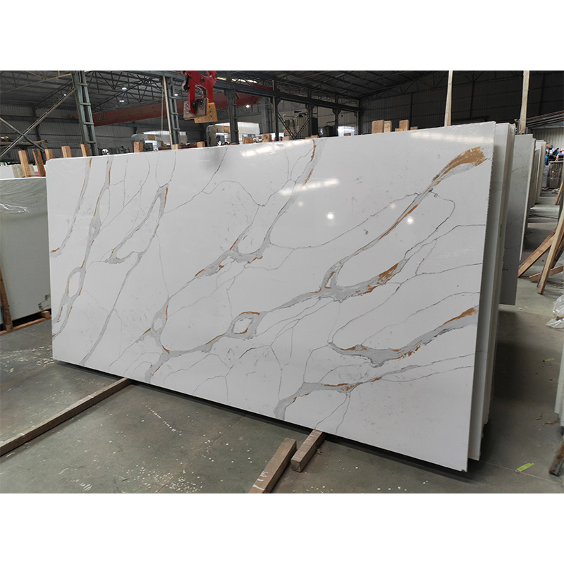 Maoteng, камень, оптовая продажа, Calacatta, белая Искусственная каменная плита, золотая жила для кухонной кварцевой столешницы