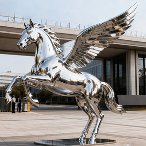 Op maat gemaakte roestvrijstalen galopperende paardenstandbeeld, vliegend paarden dierenstandbeeld buitendecoratie - Product Image 3