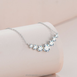 Fine Jewelry S925 Silver Gold Plated 7Princess Moissanite <strong>D</strong> VVS1 Smile Pendant <strong>Necklace</strong> Graduated Diamond for Girl Gift - Product Image 5