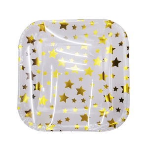 <span class=keywords><strong>Assiette</strong></span> en papier jetable motif étoile or et argent, idéale pour gâteaux, biscuits et bonbons – Nouveauté irrésistible ! - Product Image 2