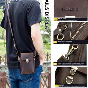 Borsa <span class=keywords><strong>Vintage</strong></span> in Vera Pelle per Telefono da Uomo, Convertibile in Marsupio con Passante per Cintura, Adatta per Cellulari Fino a 6.9'' con Scomparti per Carte - Product Image 6