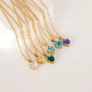 Colgante personalizado de acero inoxidable para cumpleaños, joyería fina artesanal para el mes de nacimiento, dije de piedra de circonia cúbica de diamante, Corazón - Product Image 3